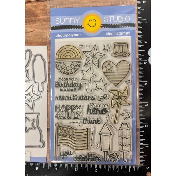 Sunny Studio Celebration Clear Stamp & Die Set Stars & Stripes SSCL-127 & SS-017 - Picture 4 of 4